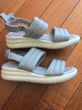 Women's Light Blue Padded Platform Sandals - Casual Slip-On